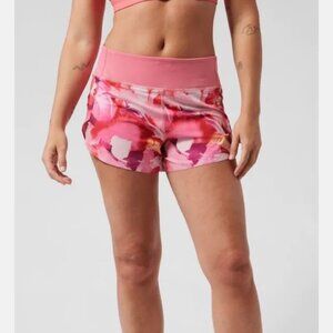 Athleta Sz L Pink Printed Run With It 3.5" Athletic Shorts w Built In Panty